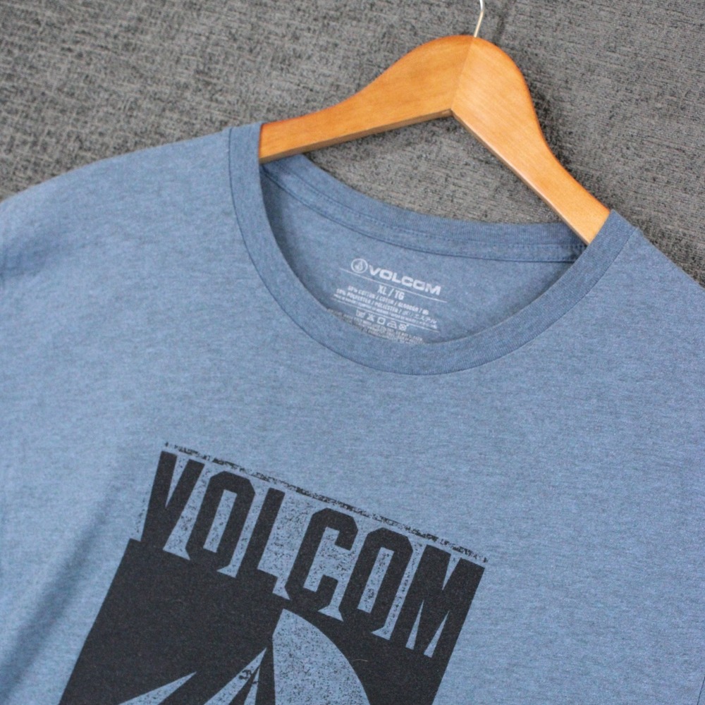 Volcom Mens XL Blue Heather Graphic T-Shirt Short Sleeve Logo Tee 0973